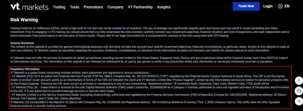 VT Markets Regulation