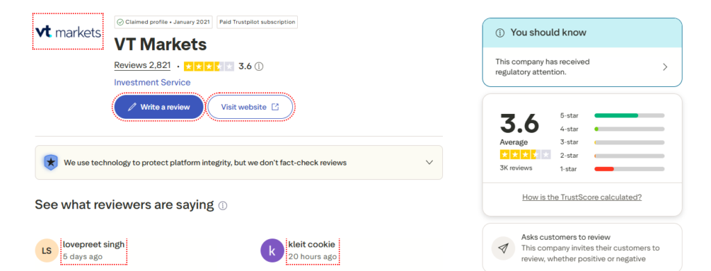 VT Markets Trustpilot