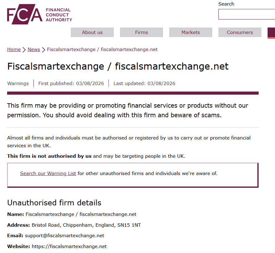 Fiscalsmartexchange.net FCA Warning