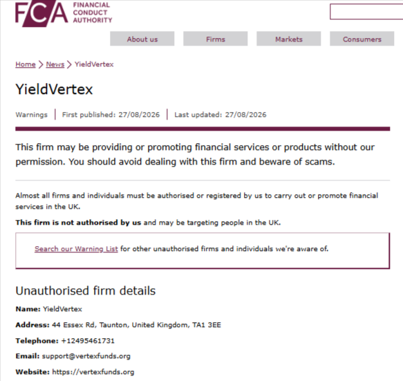 YieldVertex Warning
